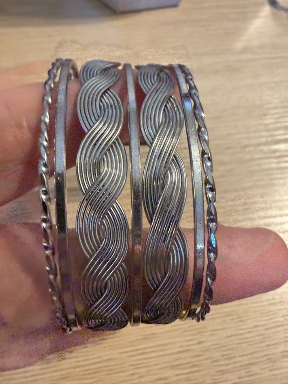 Vintage Silver Tone Multi Strand Braided Woven Wire Cuff Bracelet Statement Wide